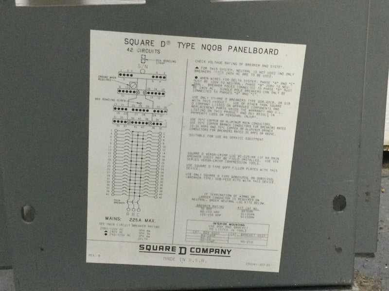 Square D NQOB-05880-607 150 Amp 120/208V 3 Phase 4 Wire 42 Space NQOB Panelboard