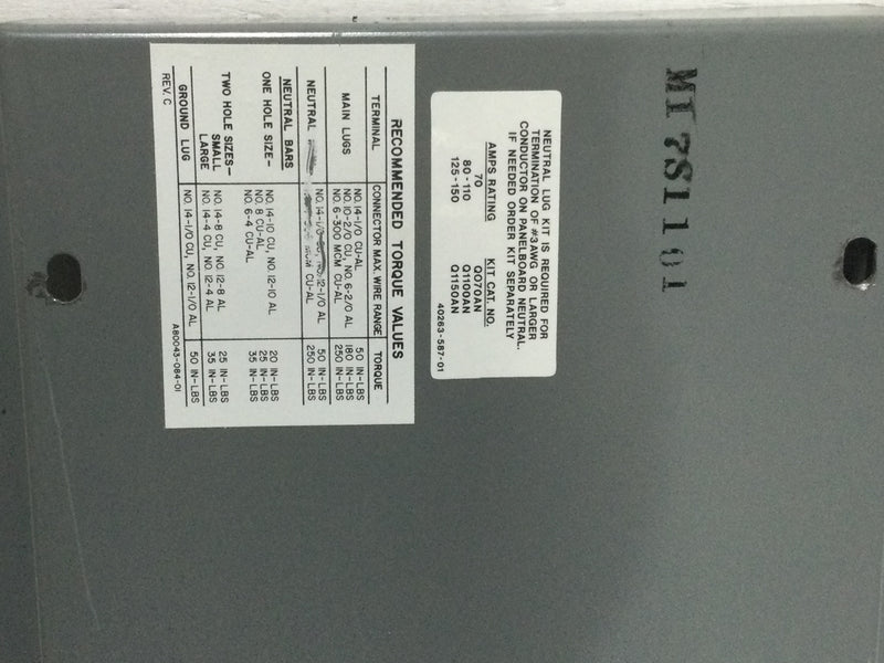 Square D NQOB-05880-607 150 Amp 120/208V 3 Phase 4 Wire 42 Space NQOB Panelboard