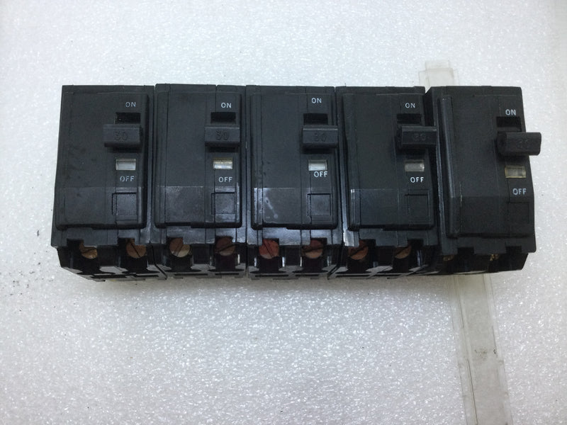 Lot of 5 - Square D QO230 30 Amp 2 Pole Type QO Circuit Breaker