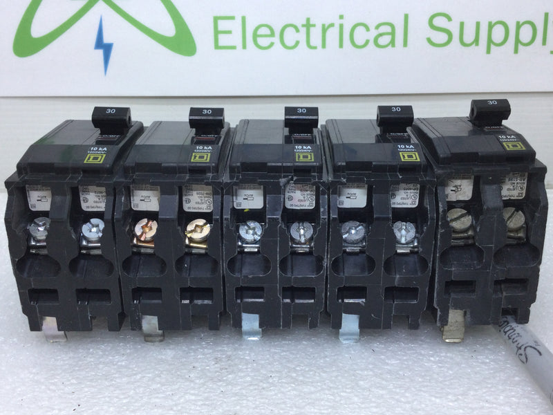 Lot of 5 - Square D QO230 30 Amp 2 Pole Type QO Circuit Breaker