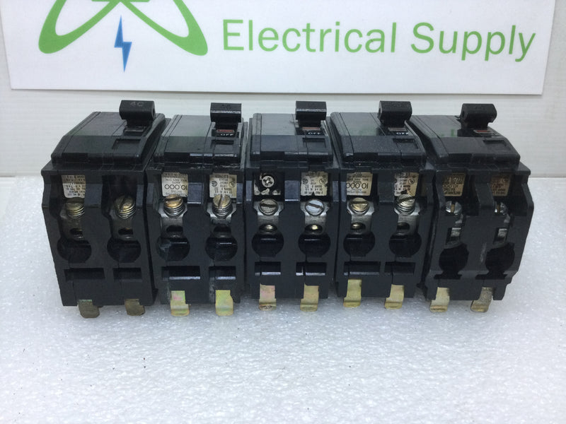 Lot of 5 - Square D QO240 2 Pole 40A 120/240VAC Type QO Circuit Breaker