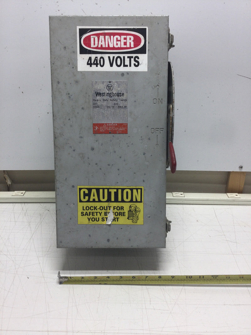 Westinghouse RHFN361 Heavy Duty 3 Phase Fusible Safety Switch 30 Amp 600 VAC Nema 3R Enclosure