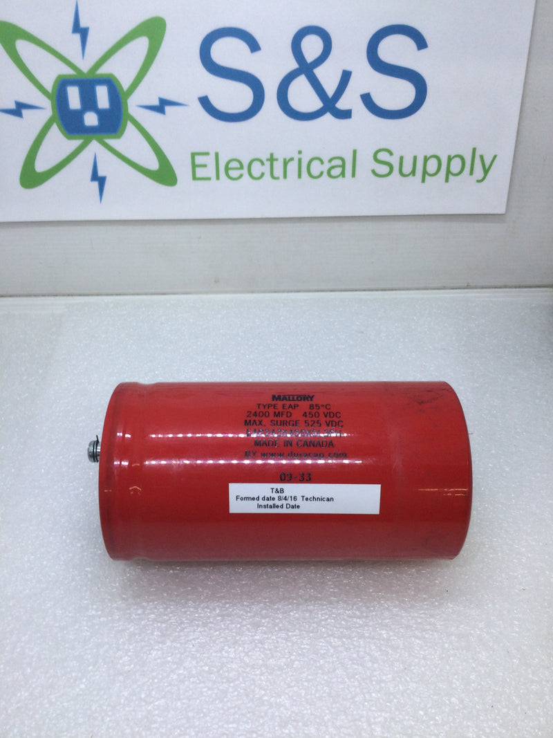 Mallory EAP242X450X5L 3PH 2400 MFD 450 VDC Capacitor Max Surge 525 VDC