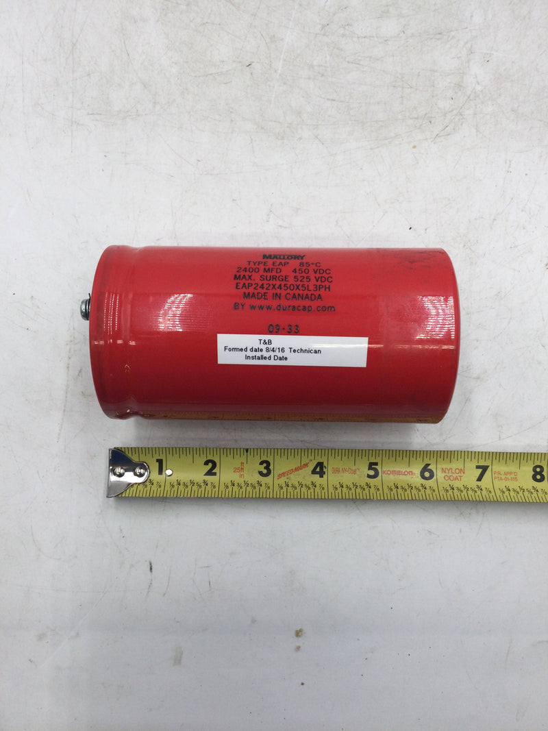 Mallory EAP242X450X5L 3PH 2400 MFD 450 VDC Capacitor Max Surge 525 VDC