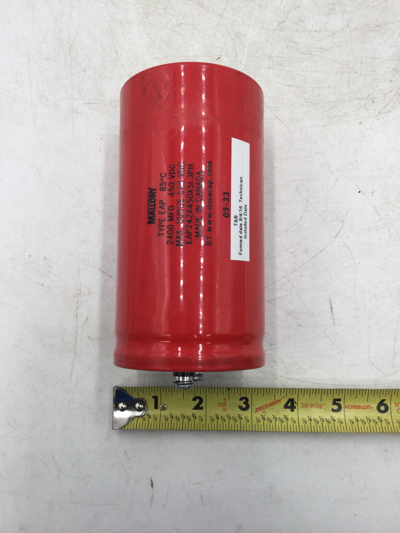 Mallory EAP242X450X5L 3PH 2400 MFD 450 VDC Capacitor Max Surge 525 VDC