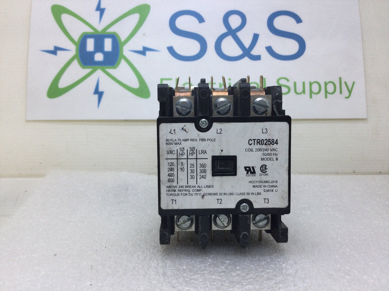 Trane/American Standard CTR02584 Contactor 3 Pole 60 Amp 120-600 VAC 5-10 HP with 24 VAC Coil