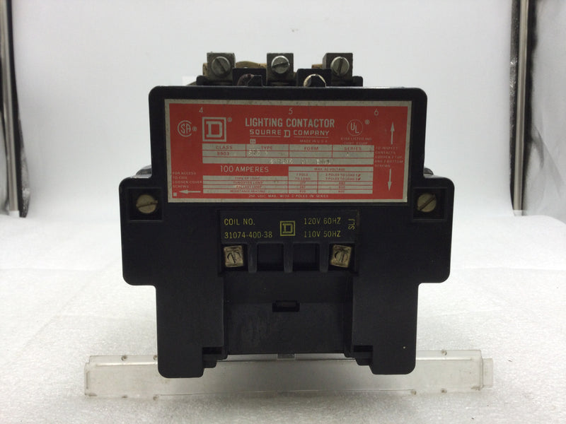 Square D 8903SQG2 Lighting Contactor 100 Amp 3 Pole 277-600 VAC with 120 VAC Coil