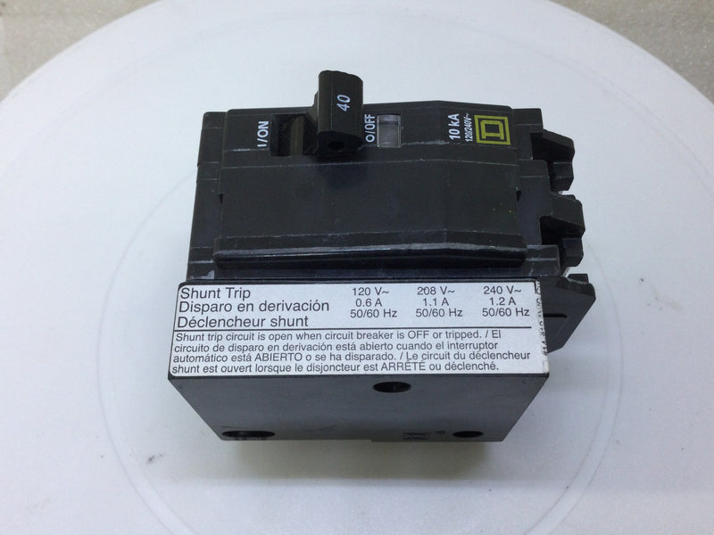 Square-D QO2401021 40 Amp 2 Pole 120/240V Circuit Breaker W/ Shunt Trip