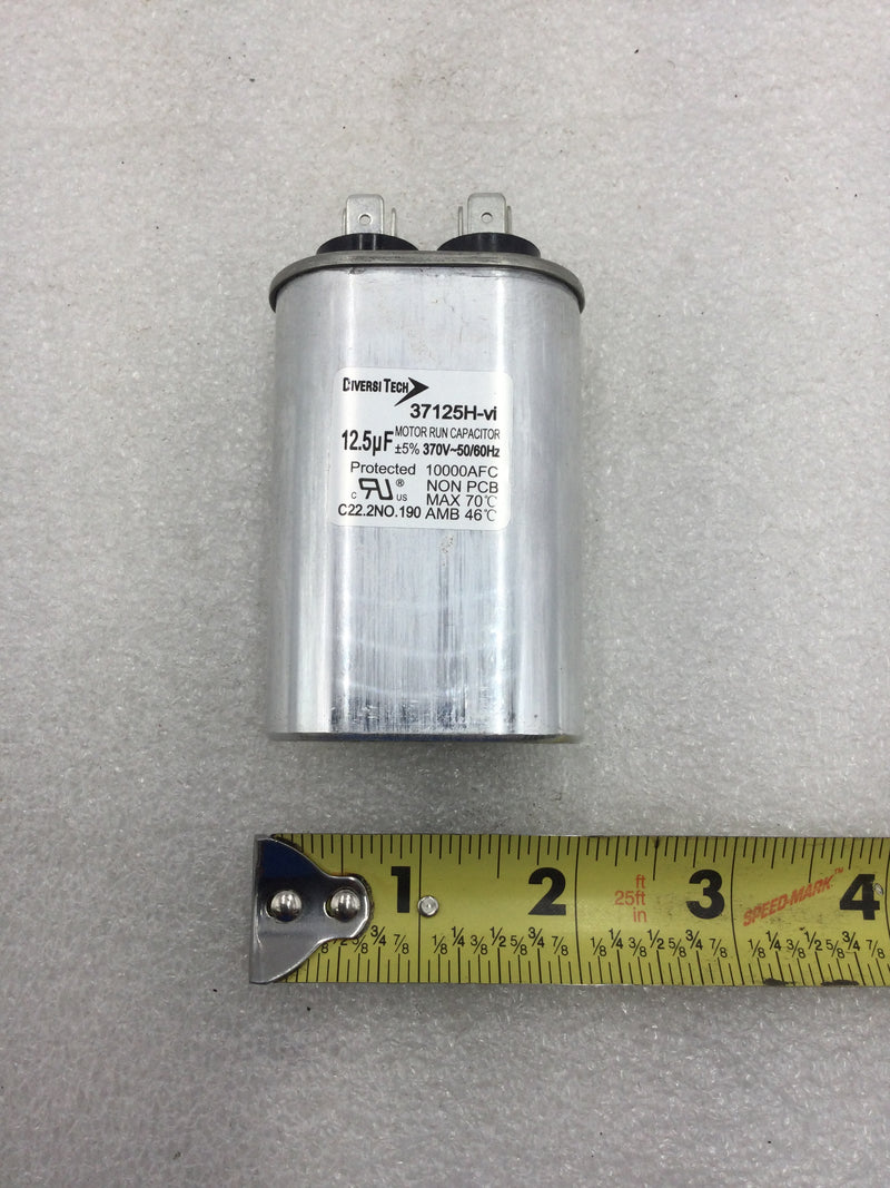 DiversiTech 37125H-VI Motor Run Capacitor 12.5uF +/_ 5% 370 VAC 1000 AFC