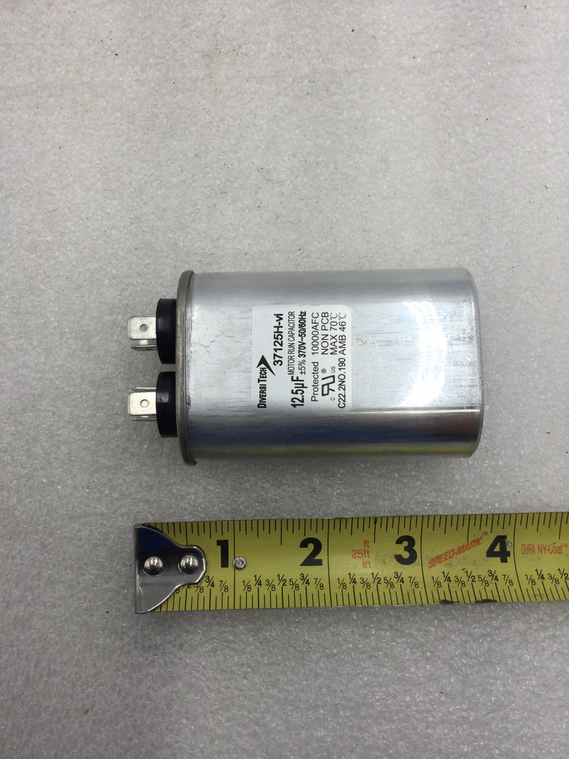 DiversiTech 37125H-VI Motor Run Capacitor 12.5uF +/_ 5% 370 VAC 1000 AFC