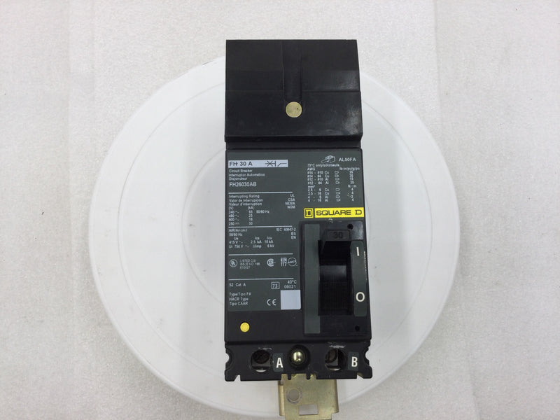 Square D FH26030AB 30 Amp 2 Pole 600v 1 Phase Circuit Breaker