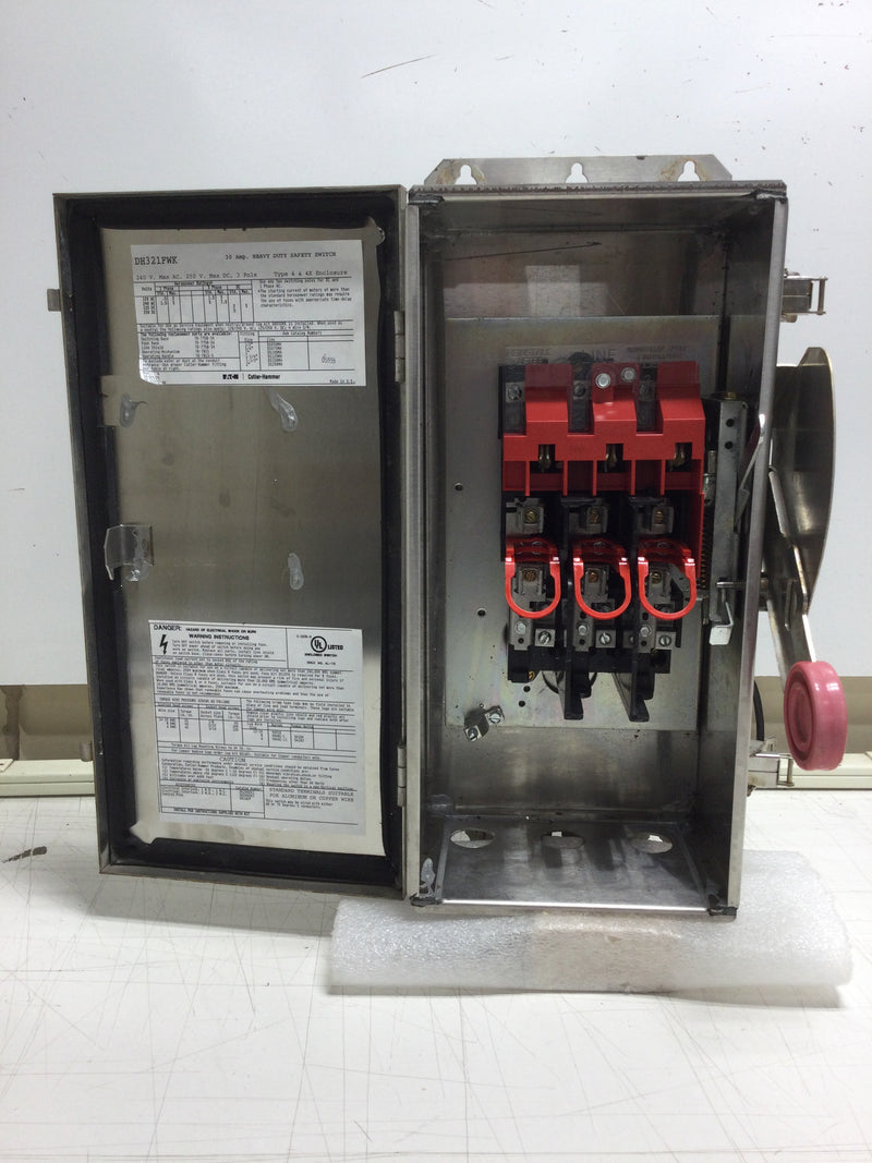 Eaton/Cutler-Hammer DH321FWK 30 Amp 3 Pole 240v Nema 4X Fusible Heavy Duty Safety Switch