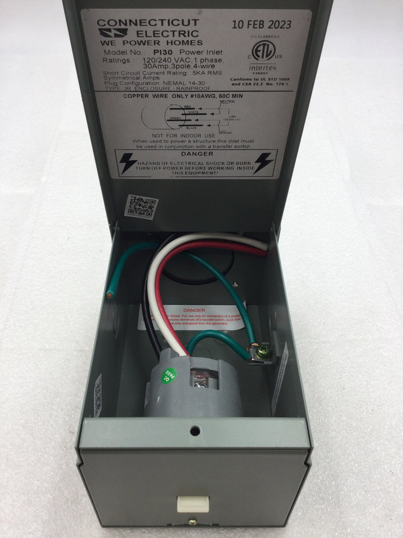 Connecticut Electric PI30 30 Amp Power Inlet Box Single Phase 120/240 VAC Nema 3R Enclosure