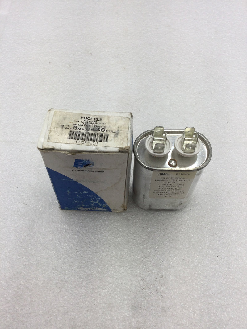 Packard Capacitor POCF12.5 12.5uF +/-5% 440 VAC 50/60Hz 10000 AFC Protected