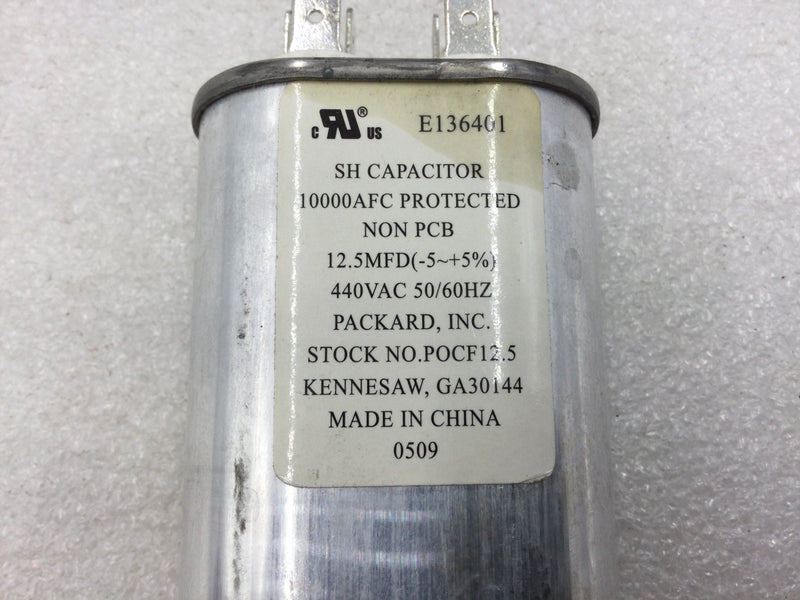 Packard Capacitor POCF12.5 12.5uF +/-5% 440 VAC 50/60Hz 10000 AFC Protected