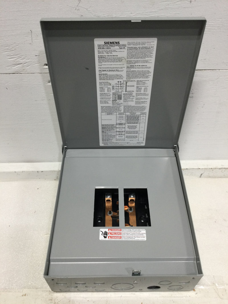 Siemens W0816ML1125CU Single Phase 125A 120/240VAC Nema3R 16 Circuit MLO Load Center