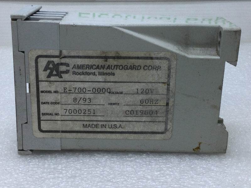 American Autogard E-700-0000 Relay, 120V 50/60Hz Series E-700 Serial No. 7000251