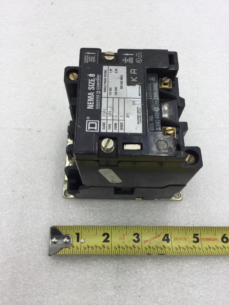 Square D 8502SBO1 Nema Size 0 Starter/Contactor 2 Pole 115/230 VAC 1-2 HP with 120 VAC Coil and without Overload Relay