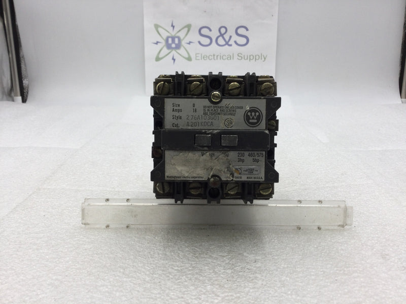 Westinghouse A201K0CA Size 0 Contactor 3 Pole 18 Amp 200-575 VAC 3-5 HP with 120 VAC Coil