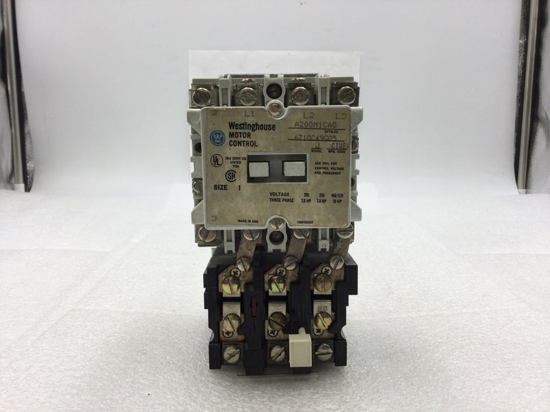 Westinghouse A200M1CAC/6710C49G05 Motor Control 3 Pole 200-575 VAC 7.5-10Hp with 120 VAC Coil