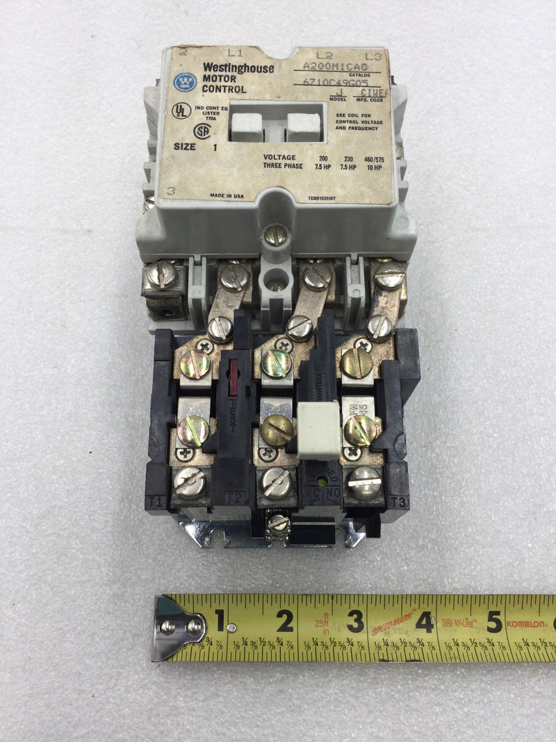 Westinghouse A200M1CAC/6710C49G05 Motor Control 3 Pole 200-575 VAC 7.5-10Hp with 120 VAC Coil