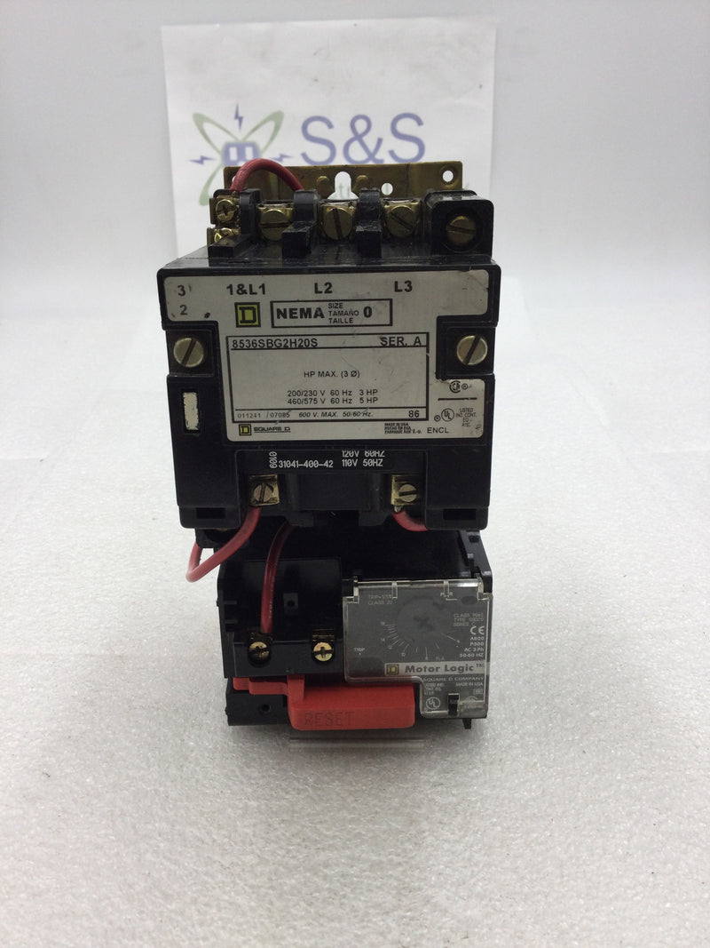 Square D 8536SBG2H20S Nema Size 0 3 Phase 200-575 VAC 3-5 HP Contactor/Starter with 120 VAC Coil