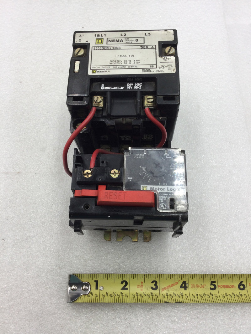 Square D 8536SBG2H20S Nema Size 0 3 Phase 200-575 VAC 3-5 HP Contactor/Starter with 120 VAC Coil