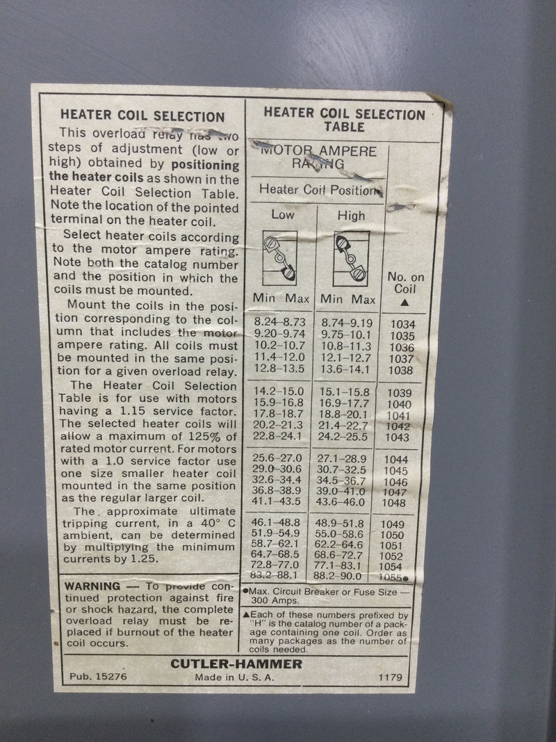 Cutler Hammer A10EG0 Series B1 Magnetic Stater NEMA Size 3 90 AMP with Heater Coils