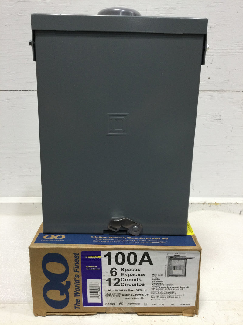 Square D QO612L100RBP QO Load center, 1 phase, 6 spaces, 12 circuits, 100A fixed main lugs, NEMA3R