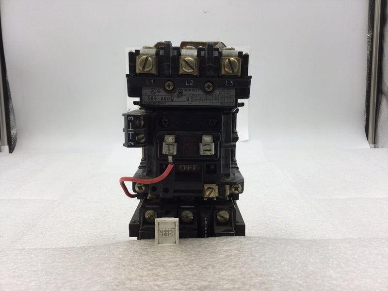 Allen-Bradley 509-AOD Starter Nema Size 0 3 Phase 18 Amp 600 VAC with Overload Relay with