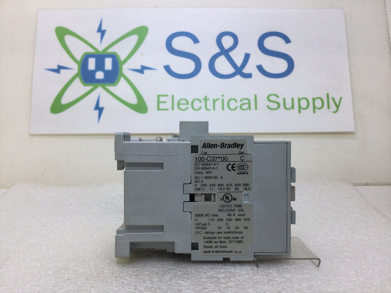 Allen-Bradley 100-C37*00 Series C Contactor/Starter 3 Pole 115-575 VAC 3-30 HP with 120 VAC Coil and 100-SB10 Auxiliary Contact Module