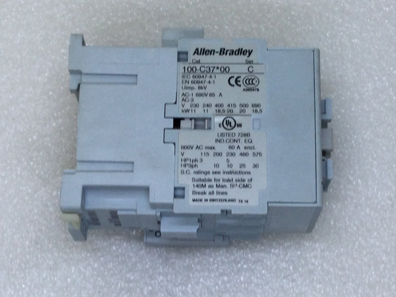 Allen-Bradley 100-C37*00 Series C Contactor/Starter 3 Pole 115-575 VAC 3-30 HP with 120 VAC Coil and 100-SB10 Auxiliary Contact Module