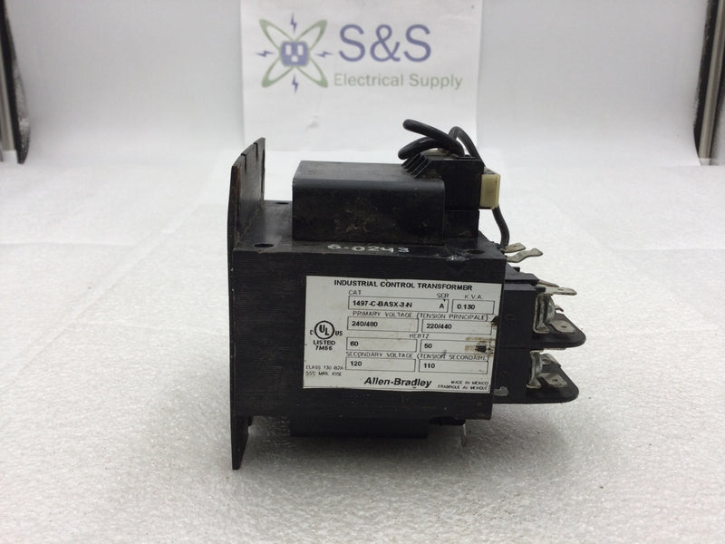 Allen-Bradley 1497-C-BASX-3-N Industrial Control Transformer Primary 240/480 VAC Secondary 110/120 VAC with Fuse Holders