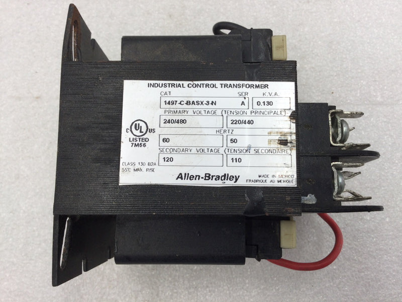 Allen-Bradley 1497-C-BASX-3-N Industrial Control Transformer Primary 240/480 VAC Secondary 110/120 VAC with Fuse Holders