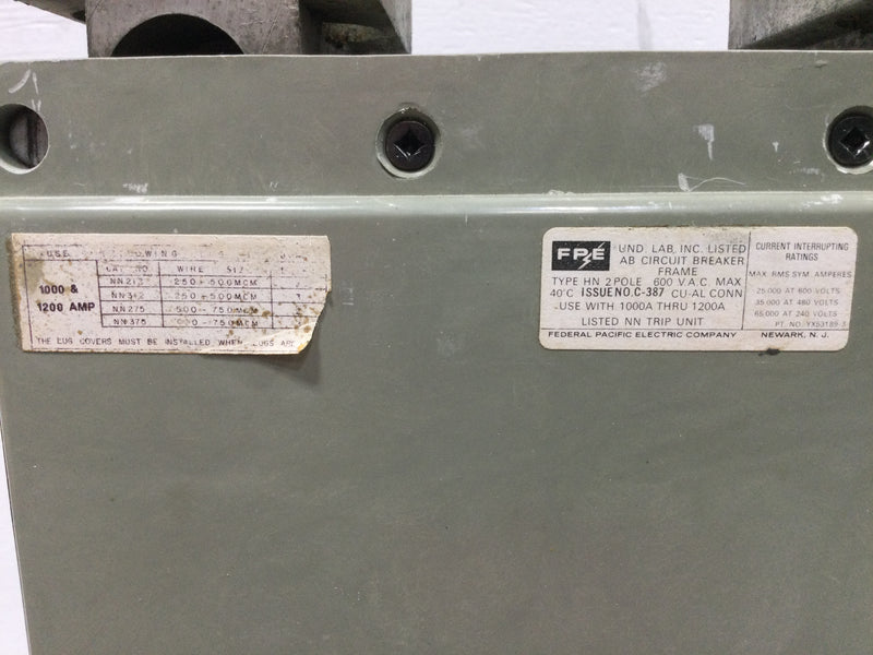 FPE Federal Pacific HN623100 1000 Amp 2 Pole 600V Type HN Circuit Breaker