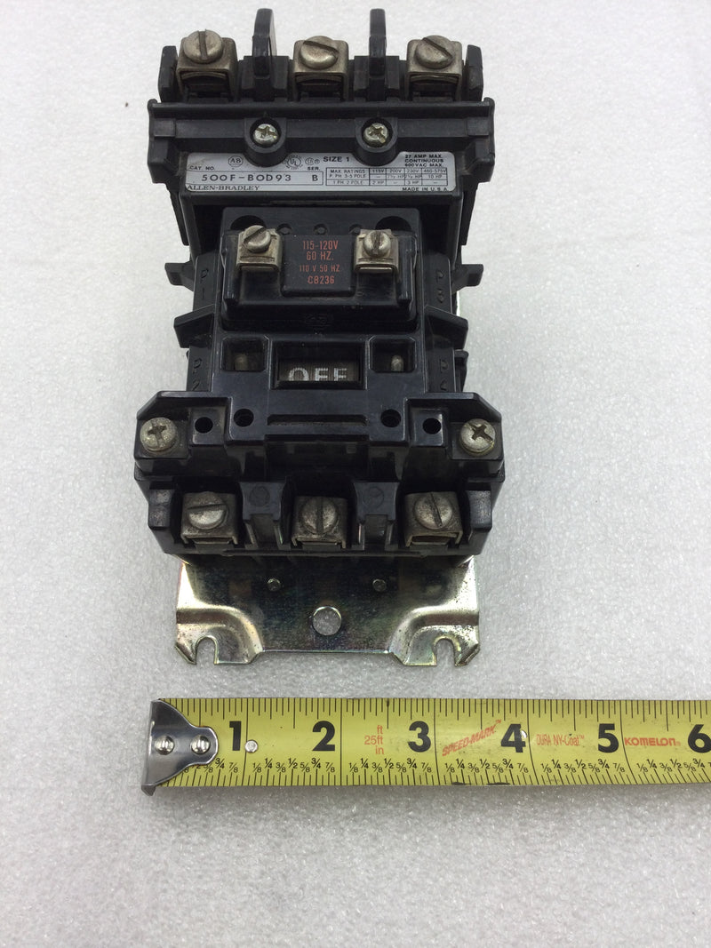 Allen-Bradley 500F-BOD93 Series B Contactor/Starter 27 Amp 3 Pole 200-575 VAC 7.5 to 10 HP with 120 VAC Coil