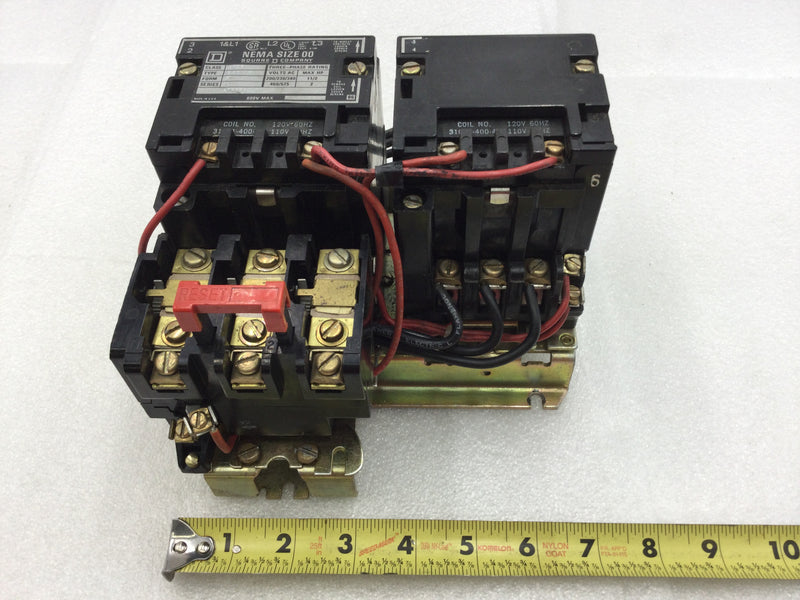 Square D 8736 SA016 Nema Size 00 Series A Reversing Starter/Contactor 3 Phase 115-575 VAC 1 1/2 to 2 HP with 120 VAC Coil