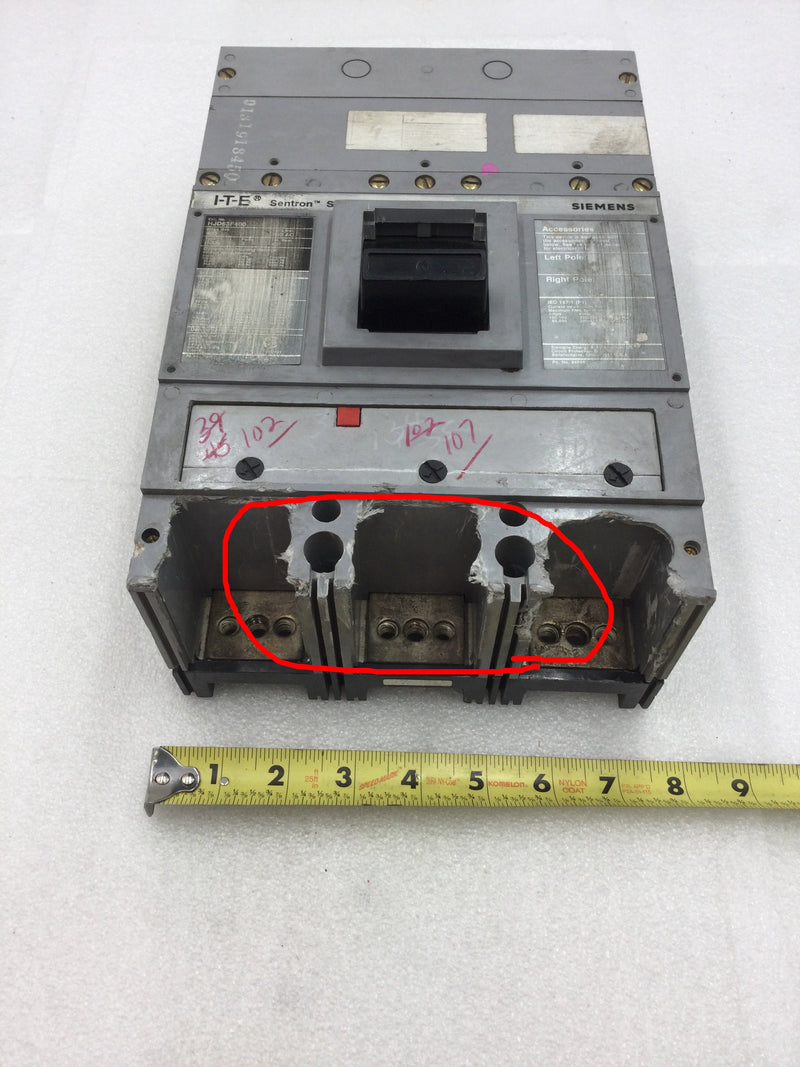 Siemens/ITE HJD63F400 Sentron Series 3 Pole 400 Amp 600 VAC Type HJD6-A Circuit Breaker with Trip Adjustment