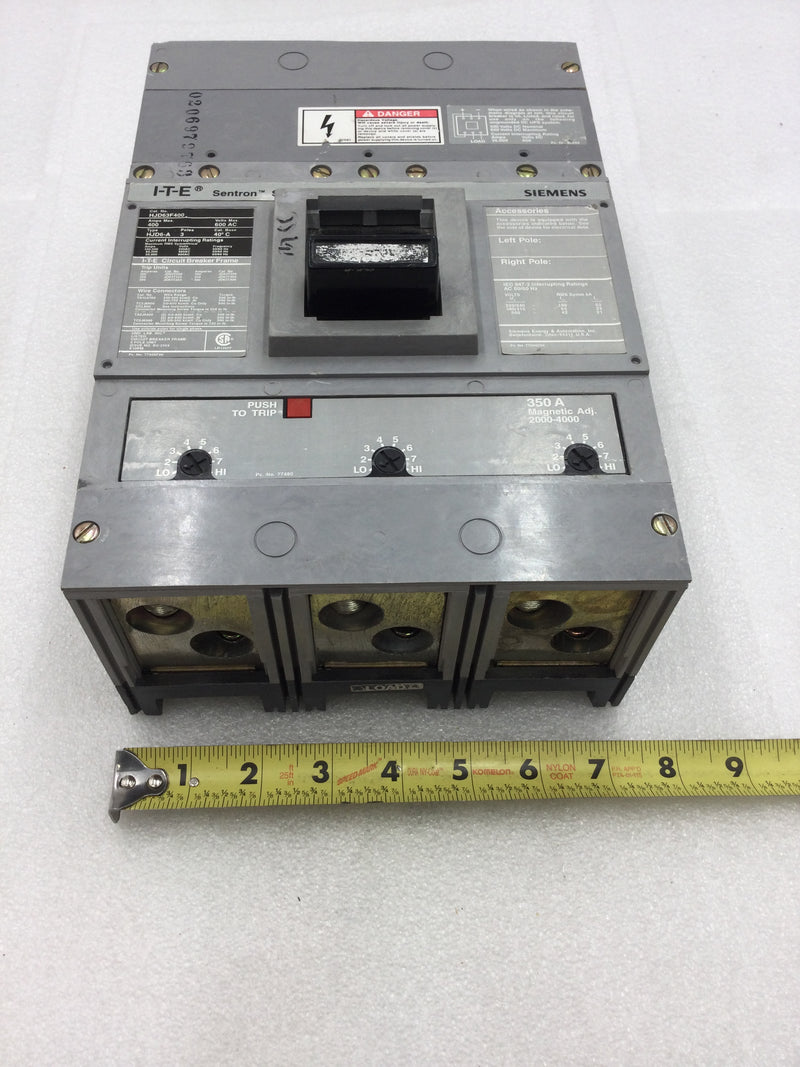 Siemens/ITE HJD63F400 Sentron Series 3 Pole 350 Amp 600 VAC Type HJD6-A Circuit Breaker with Trip Adjustment