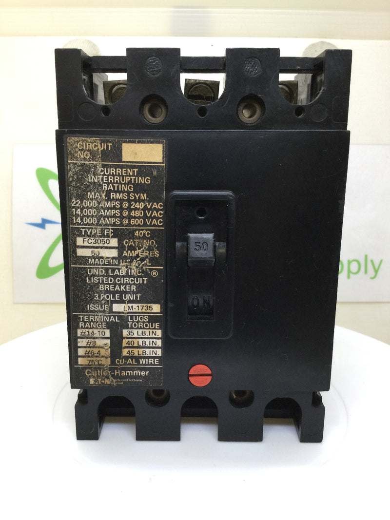 Cutler Hammer FC3050 50 Amp 3 Pole 600V Circuit Breaker