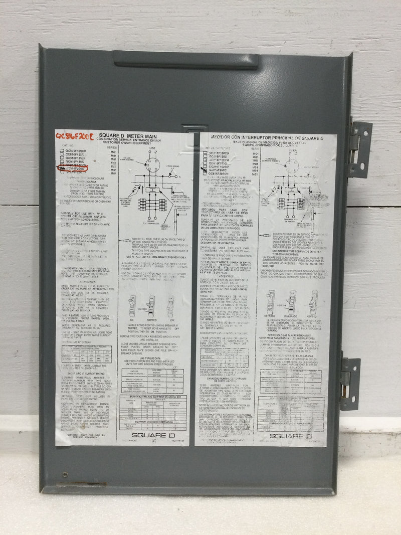 Square D QC816F150/200C 200 Amp 120/240V 1 Phase 3 Wire Type 3R HINGED DOOR/COVER ONLY 14"W x 20.5"H Series M01