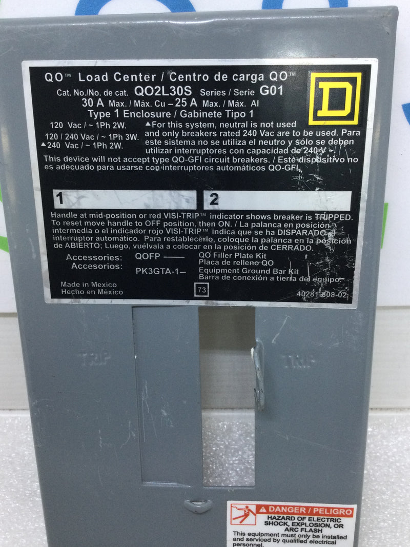 Square D QO2L30S Series G01 30 Amp 120/240V 1 Phase 2 Wire Type 1 Enclosure Cover Only 7" x 4"