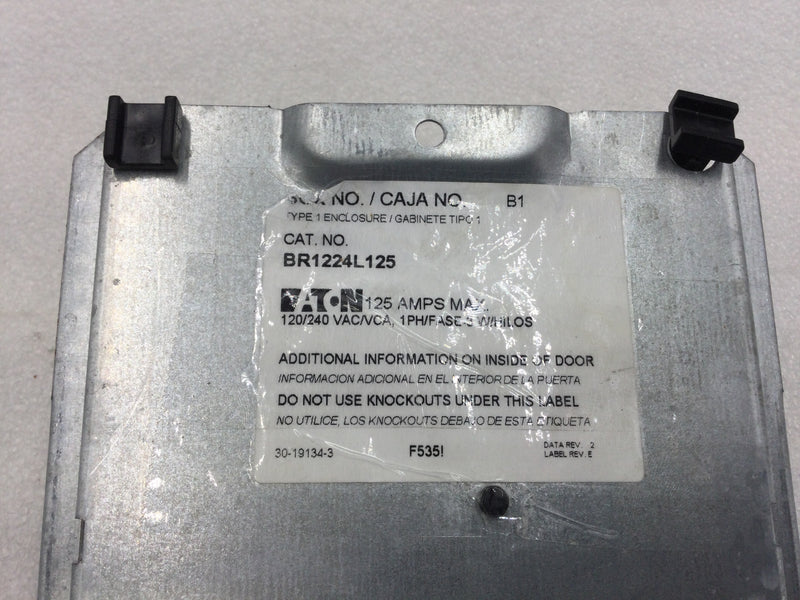 Eaton BR1224L125 6 Space/24 Circuit 125 Amp 120/240 VAC MLO Load Center Guts Only 6" X 9.5"