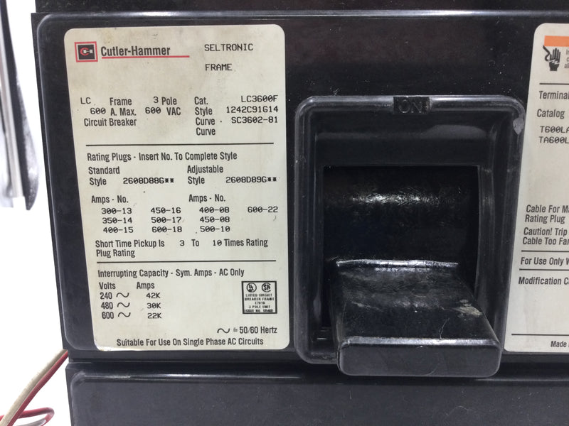 Cutler Hammer LC3600F 600 Amp 3 Pole 600 VAC Circuit Breaker