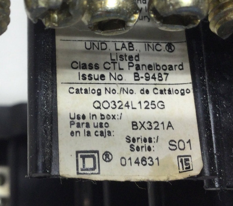 Square D QO324L125G 3 Phase 125 Amp 12 Space/24 Circuit 120/240VAC Load Center Guts Only 10" X 14"