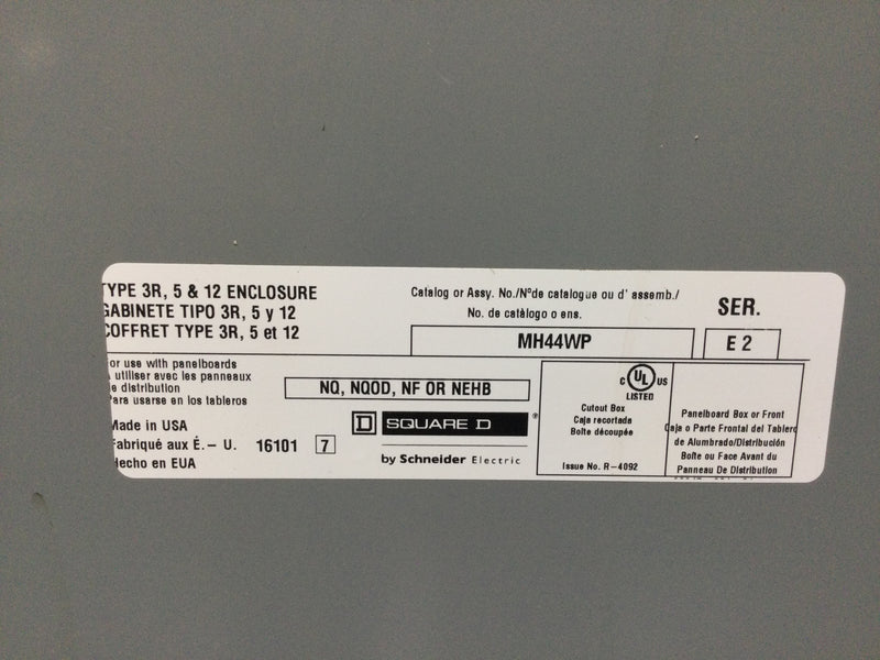 Square D NQ 240 amp, 30 Space Panelboard with MH44WP door, NEMA 3R enclosure used