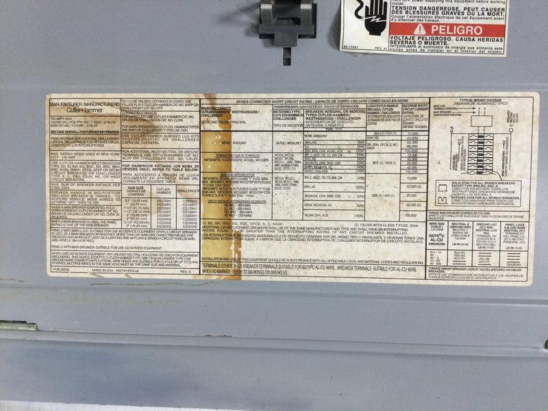 Cutler Hammer Load Center Cover/Door Only with Main 20 Space 150 Amp 120/240V 28" x 15 3/8"