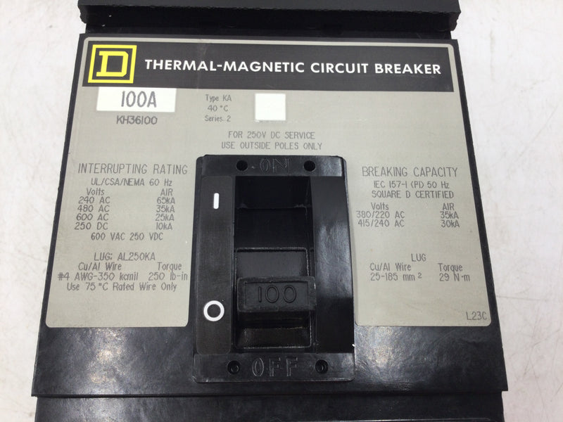 Square D KH36100 3 Pole 100 Amp 600v Circuit Breaker