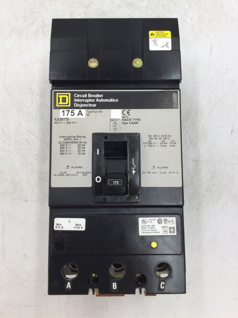 Square D KA36175 175 Amp 3 Pole 600V Circuit Breaker