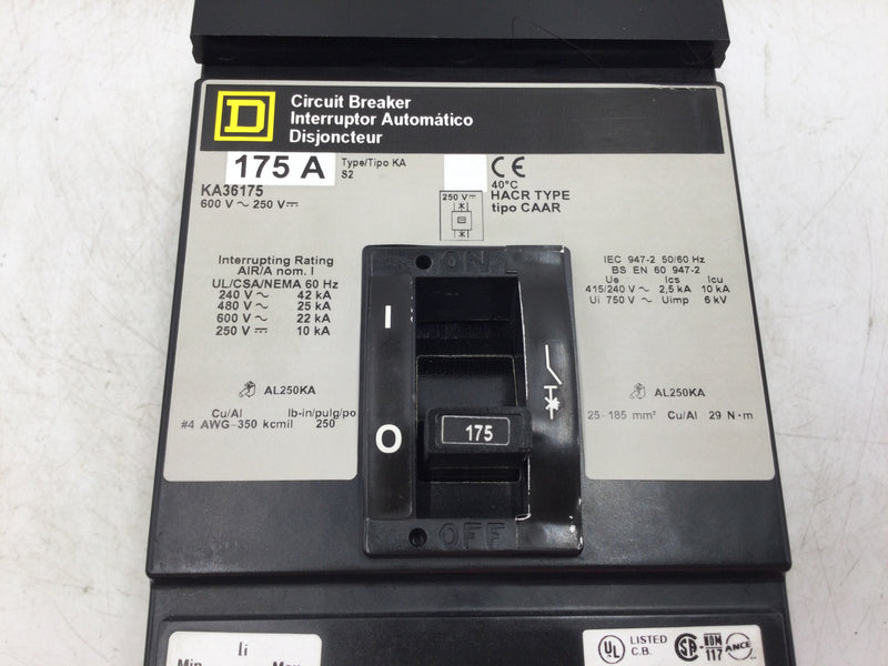 Square D KA36175 175 Amp 3 Pole 600V Circuit Breaker